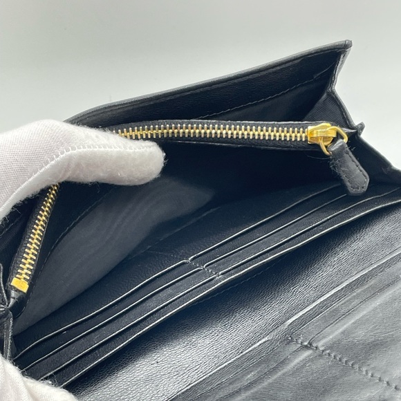 PRADA Black/Nero Nappa Leather Long Wallet stitched wave design - Picture 10 of 13